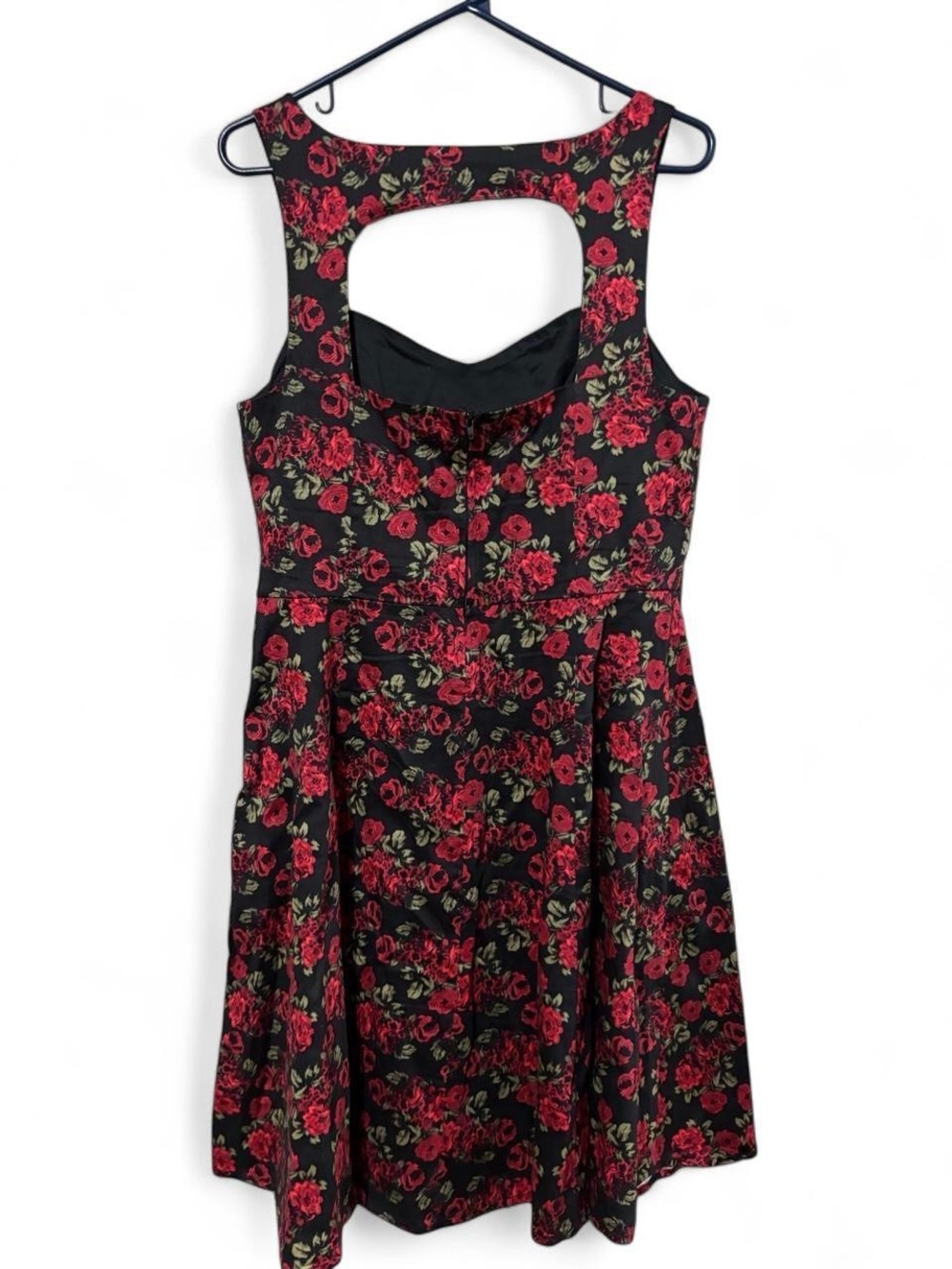 Torrid Black Floral Fit-and-Flare Dress with Red Roses - Picture 2 of 7